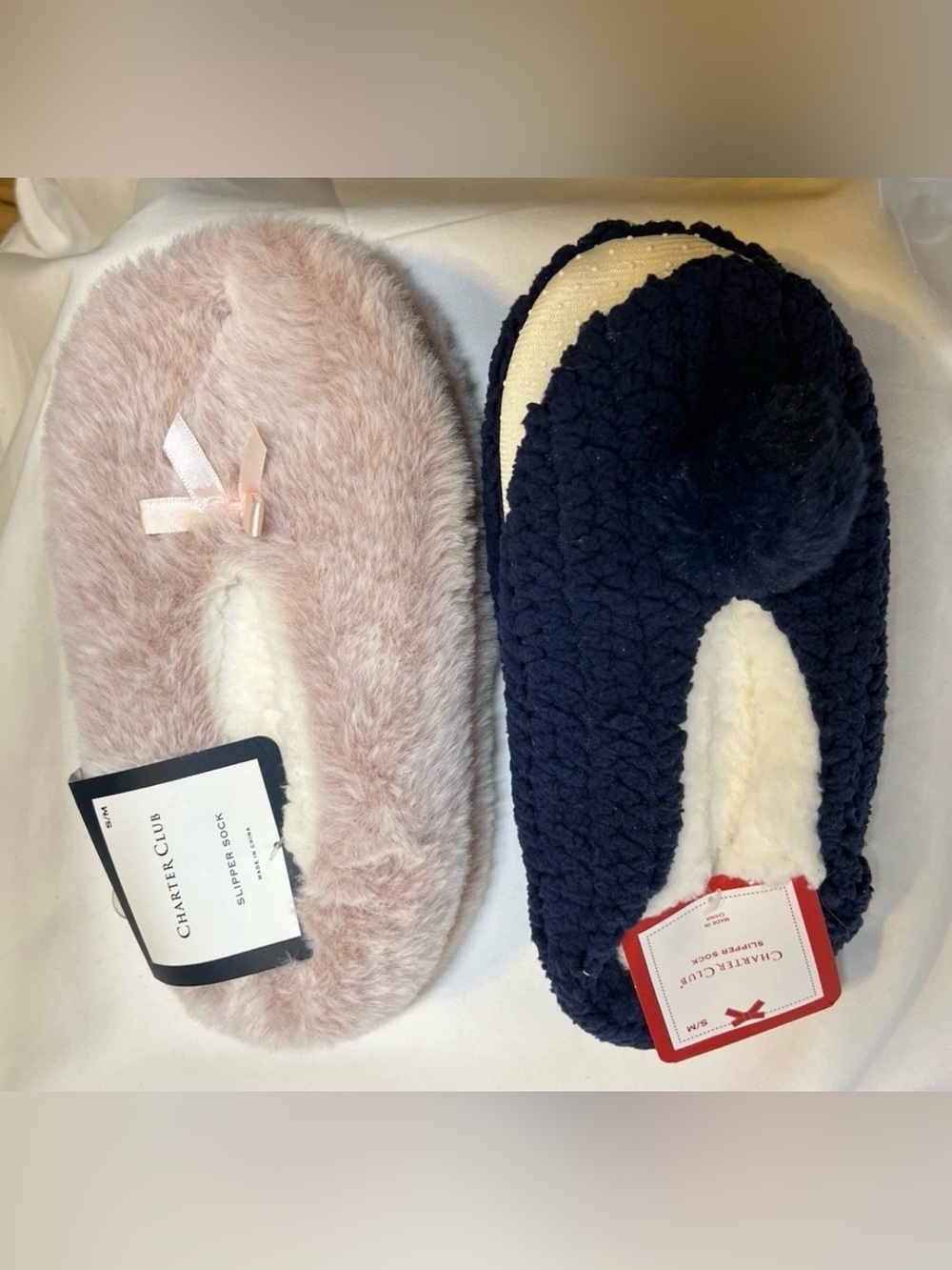 Charter Club Women’s Slipper Socks 2 Pair Included Pink/Blue Size S/M